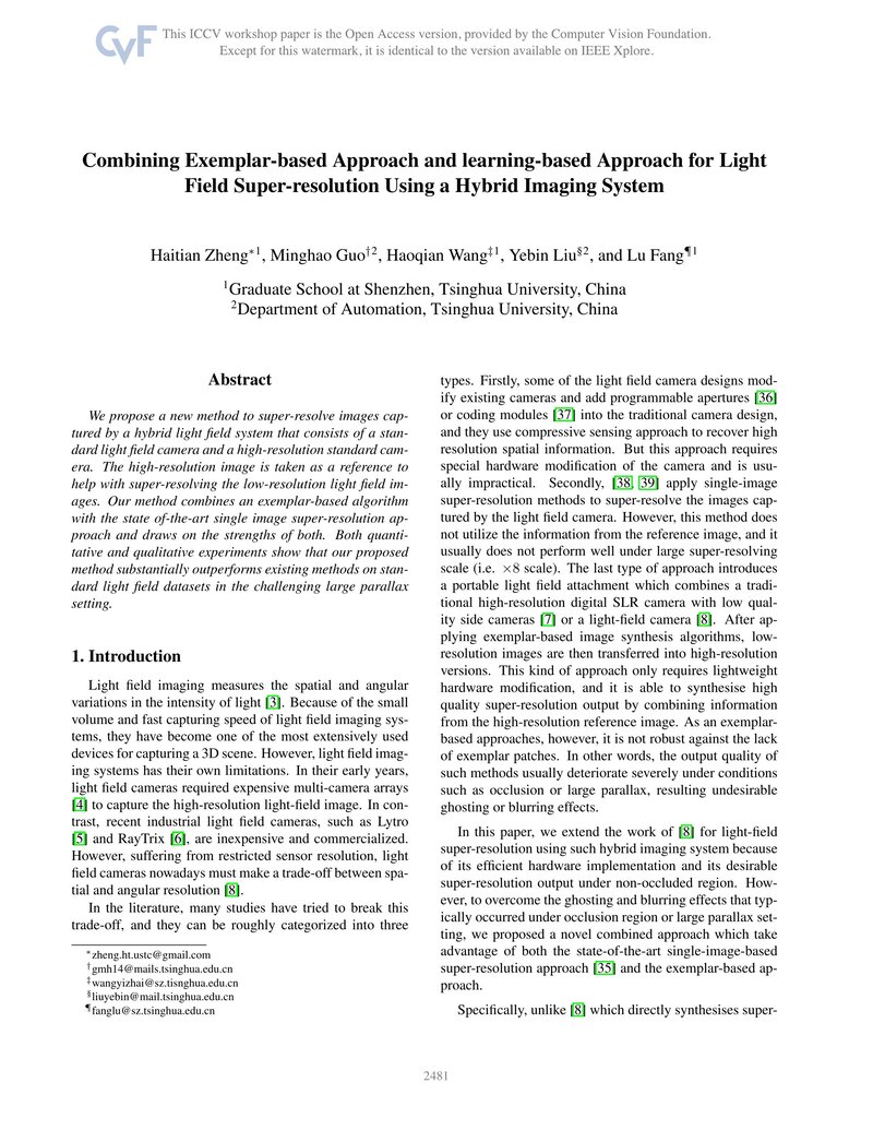 Combining Exemplar-based Approach and Learning-based Approach for Light Field Super-resolution Using a Hybrid Imaging System