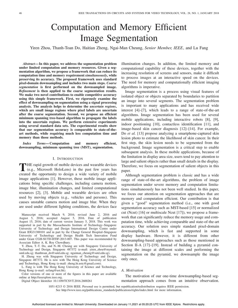 Computation and Memory Efficient Image Segmentation
