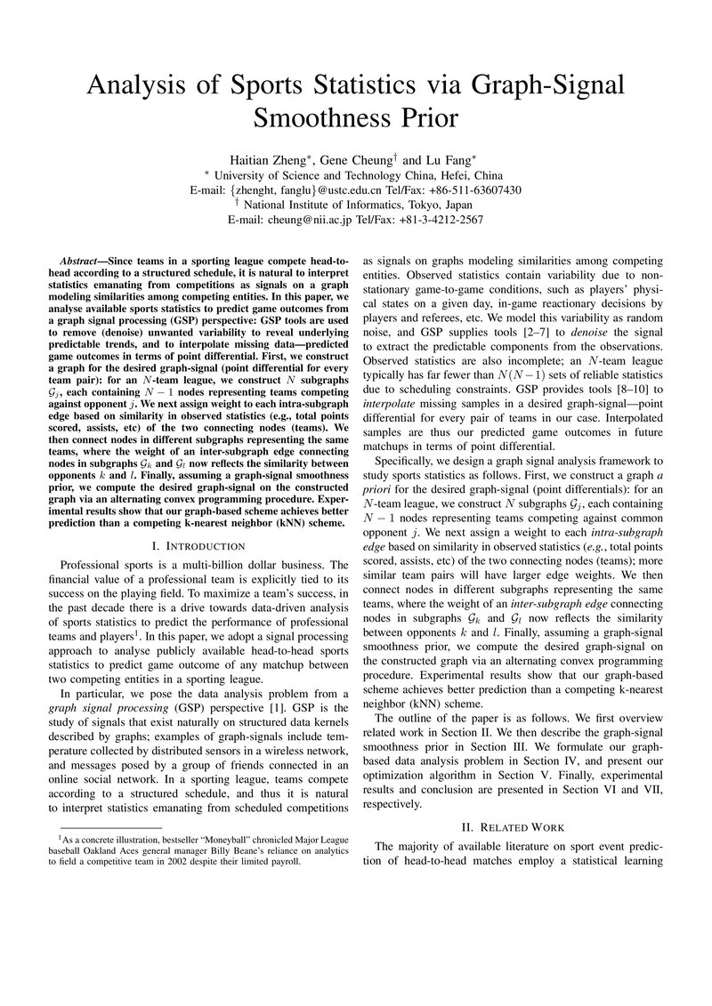 Analysis of Sports Statistics via Graph-Signal Smoothness Prior
